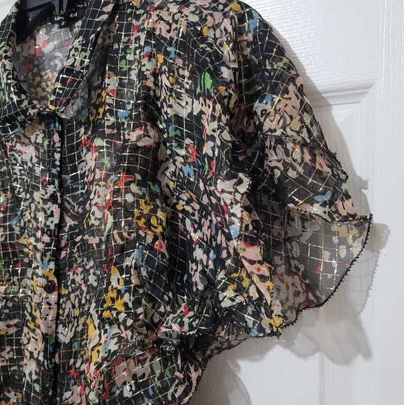 Ruffle Cap Sleeve Button, Down Shirt - Picture 3 of 5